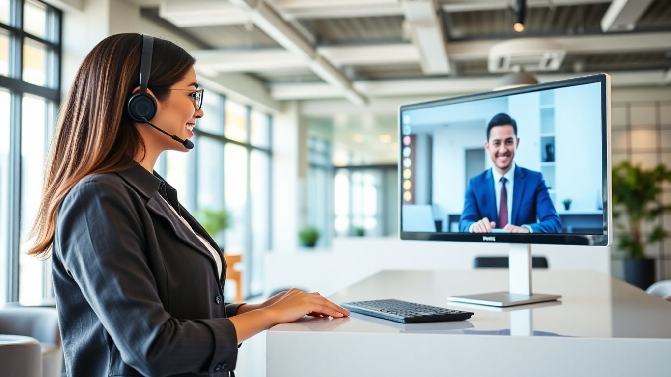 Virtual receptionist assisting business professional remotely