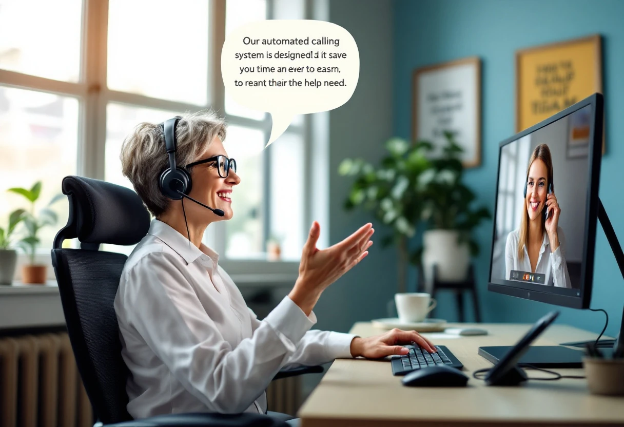 A technician speaking on the phone with a happy customer, highlighting the ease and efficiency of automated calling.