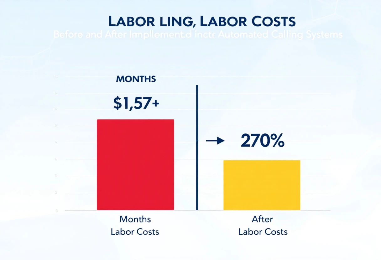 A graphic showcasing a bar chart comparing labor costs before and after implementing automated calling systems.