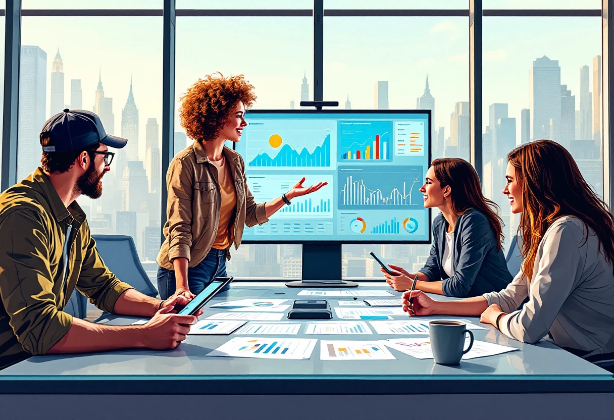 Visual representation of a sales team using analytics tools for real-time lead engagement.