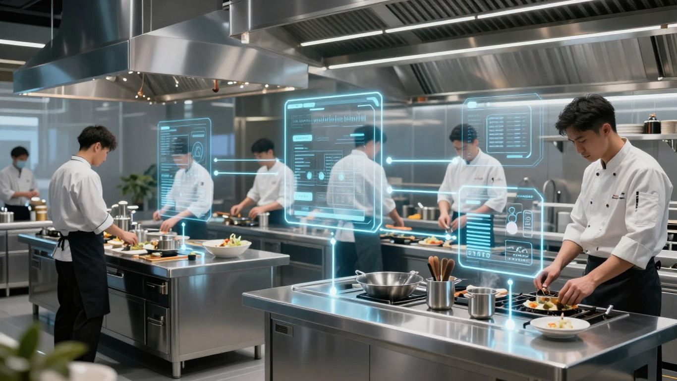 Restaurant kitchen with AI optimization