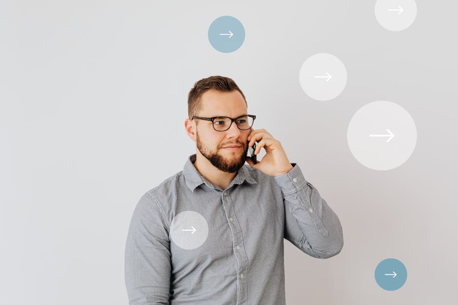 A vibrant illustration showing a smartphone redirecting calls to various professionals in an office setting, symbolizing effective call forwarding.