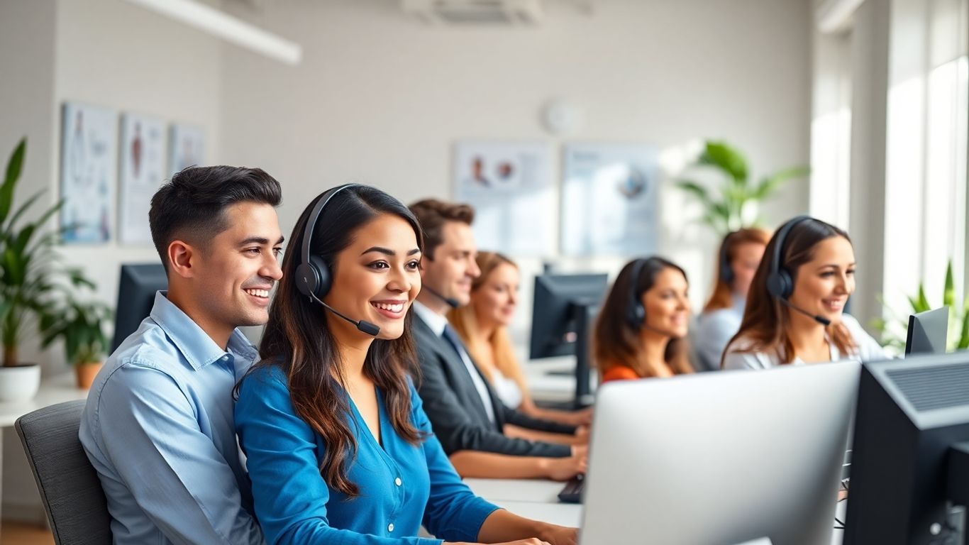 Healthcare call center staff assisting patients on calls