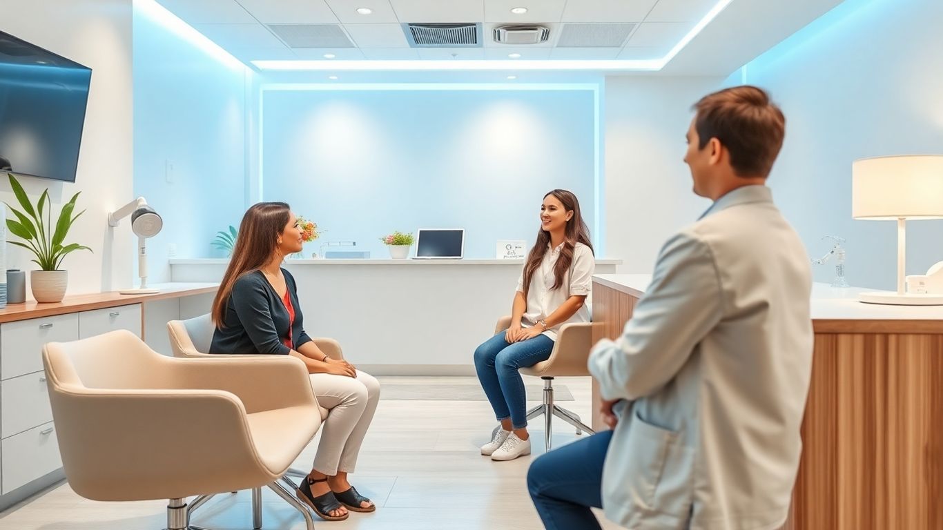 AI dental receptionist greeting patients in modern clinic