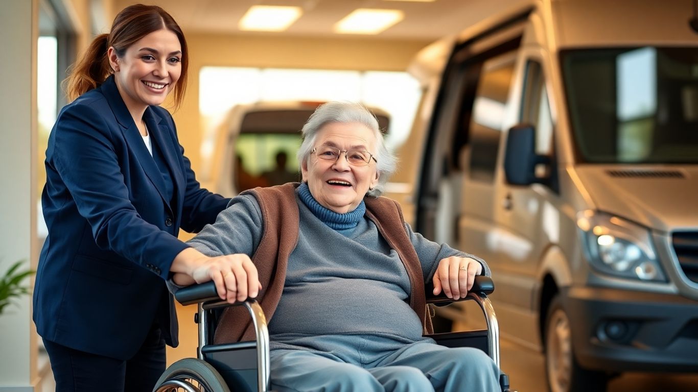 Customer service agent helping elderly Medicaid patient with transport.