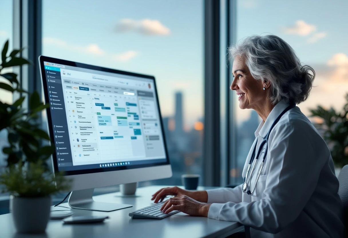 An image illustrating a health care provider using a digital reminder tool to connect with patients.