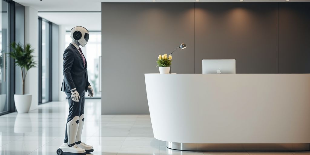 AI robot assisting at office reception