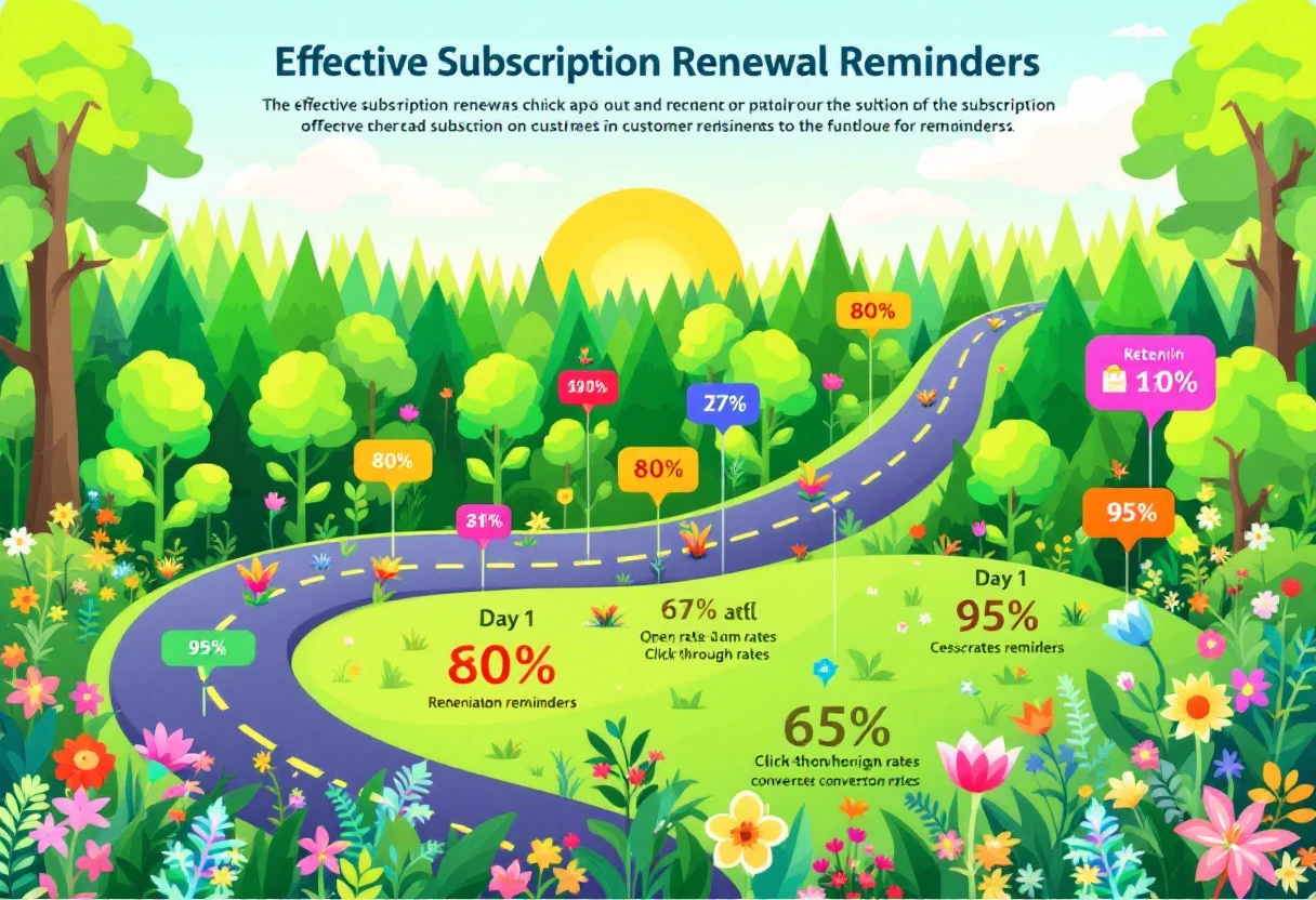 An engaging graphic showcasing the timeline of effective subscription renewal reminders alongside relevant statistics on customer retention.
