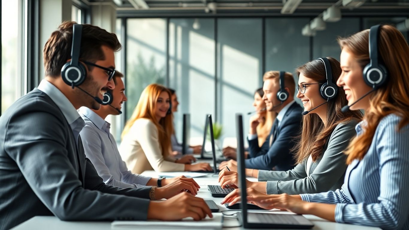 Friendly call center agents providing professional customer service.