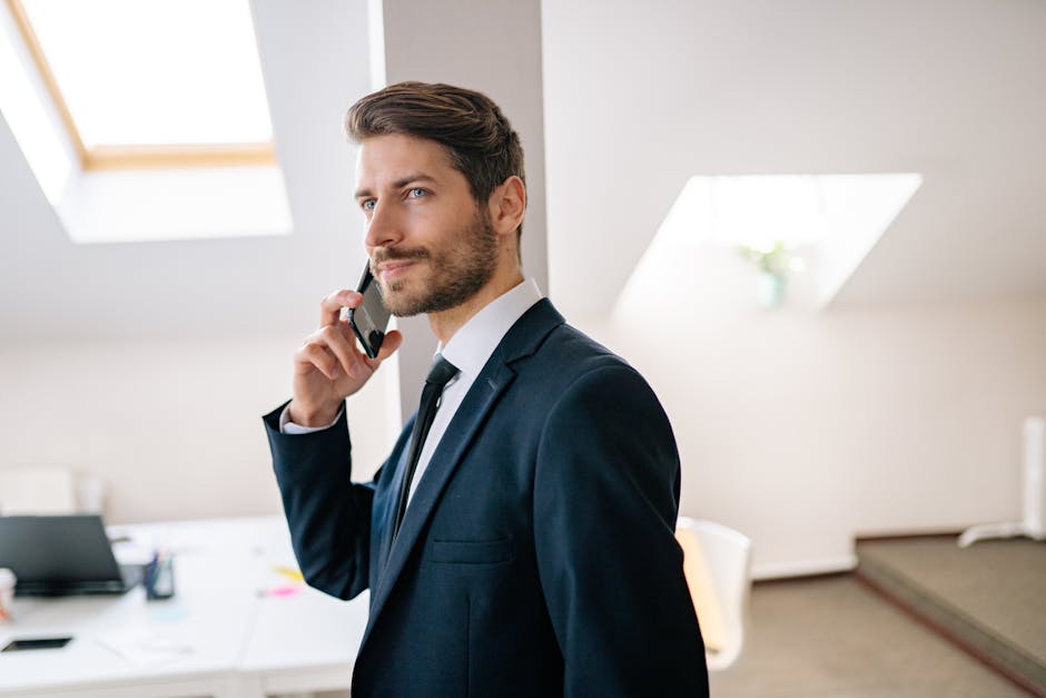 A sleek office background with a person confidently managing a call on a modern interface, seamlessly blocking unwanted calls.