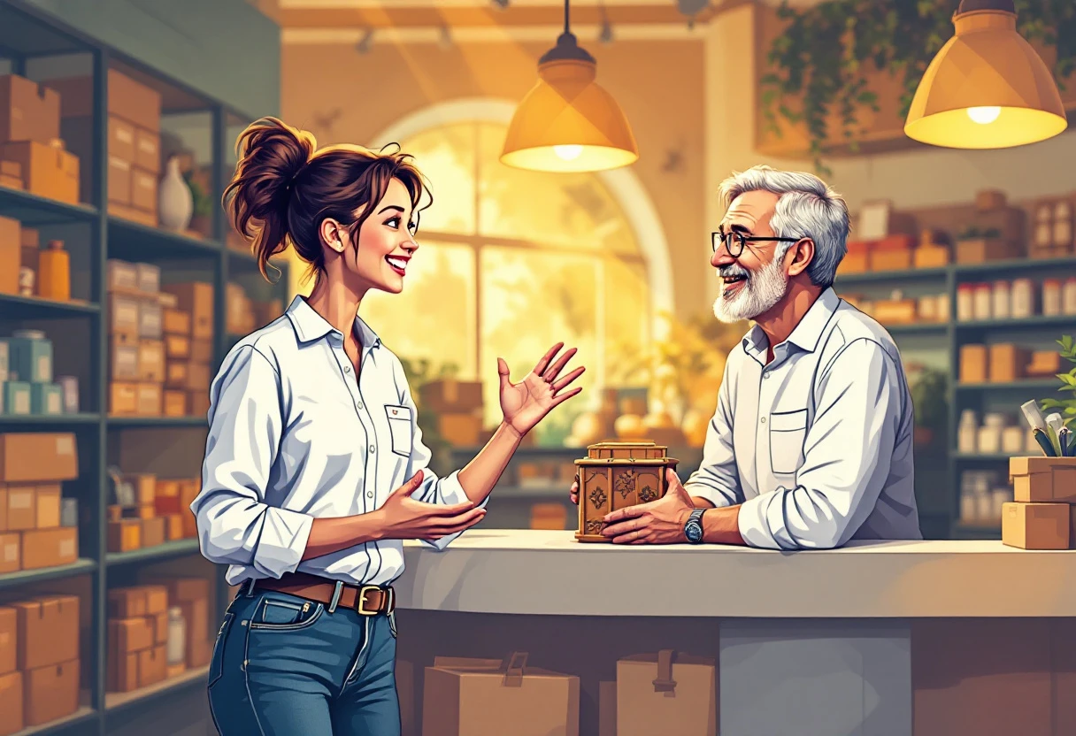 Visual representation of engaging customers through personalized quotes, featuring a friendly interaction scenario with a customer service representative.