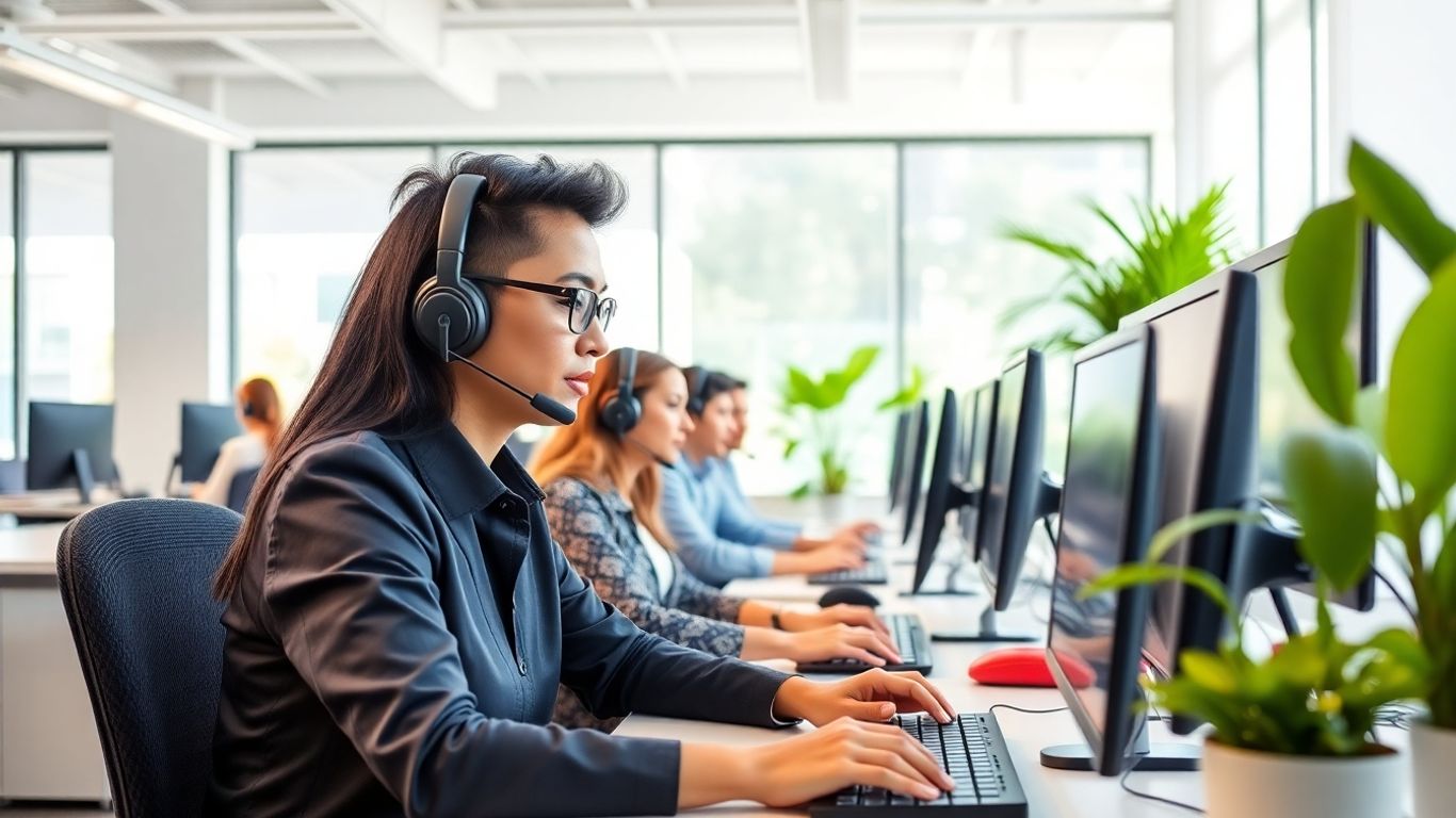 Philippine call center agents at work in bright office
