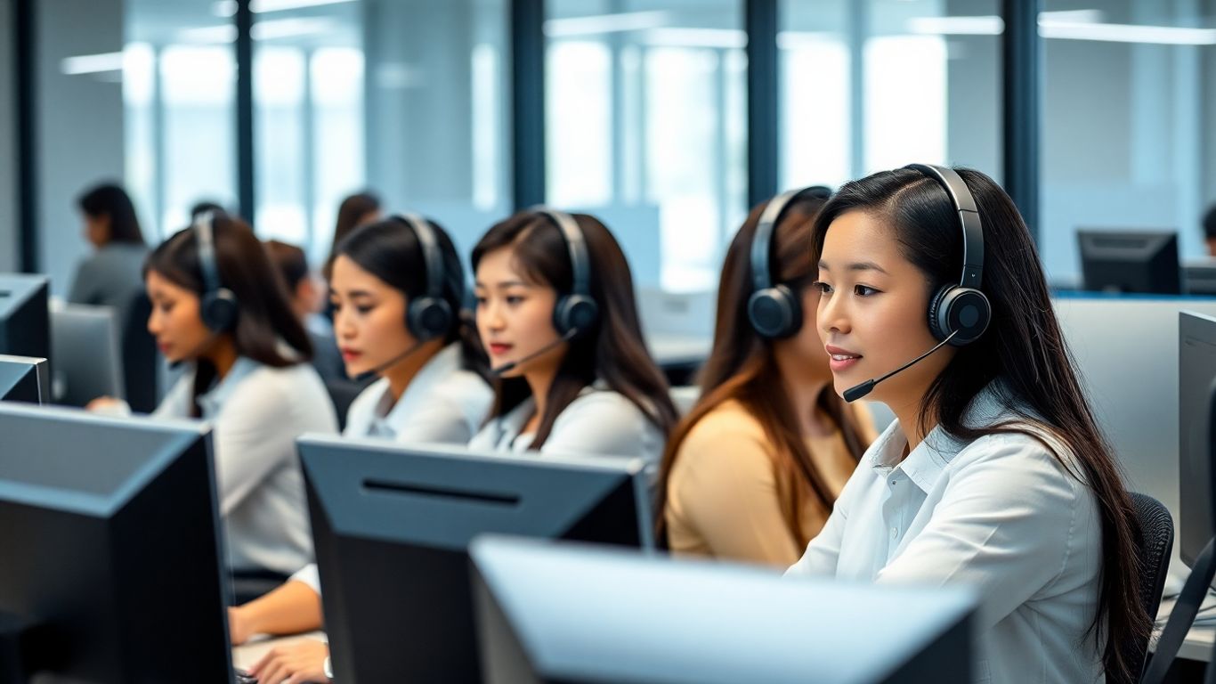 Filipino call center agents in a modern office setting