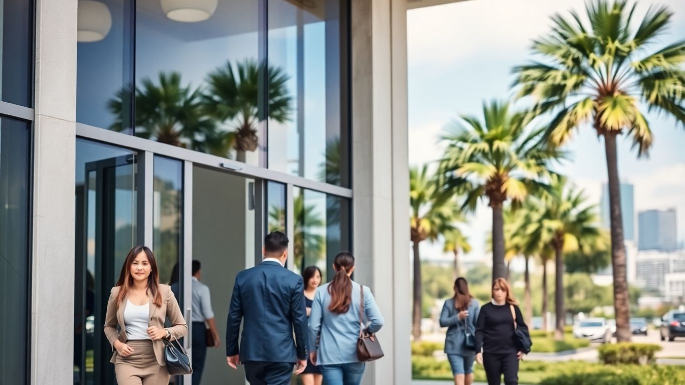 Business people entering San Antonio office building