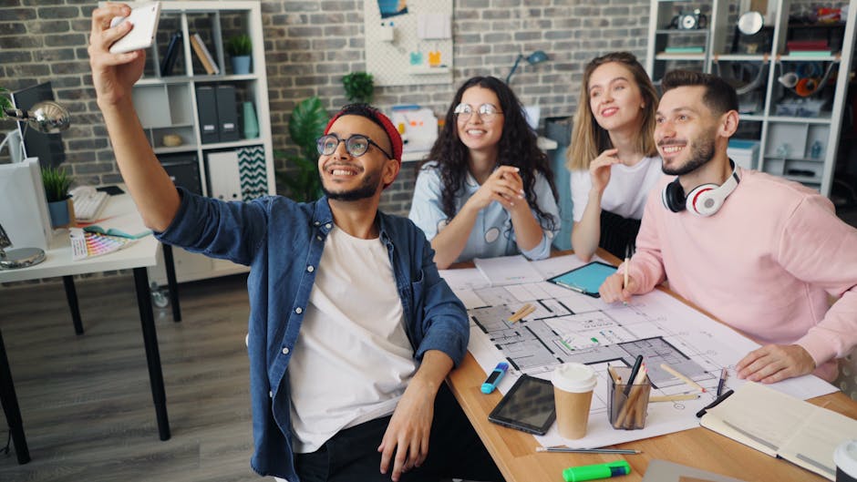 A creative portrayal of a business owner engaging with customers through various digital devices, showcasing the integration of AI technology and a 1-800 number.