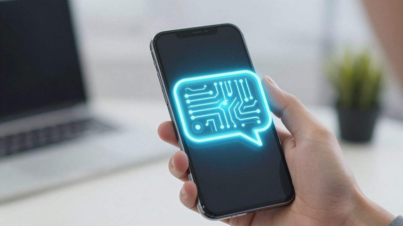 Smartphone screen with AI chatbot icon.