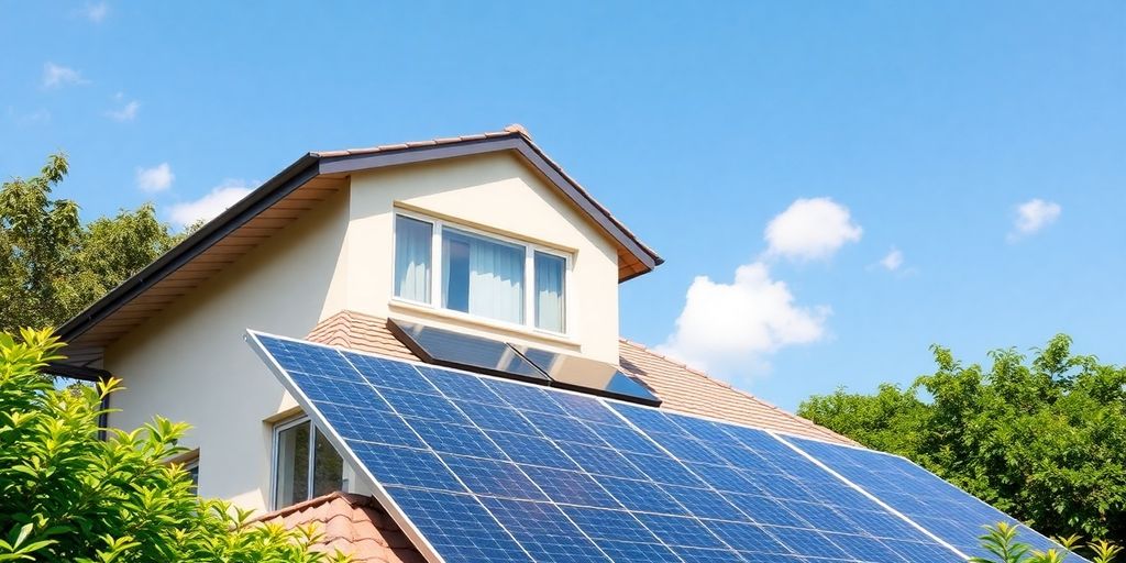A solar panel installation on a sunny, modern home.