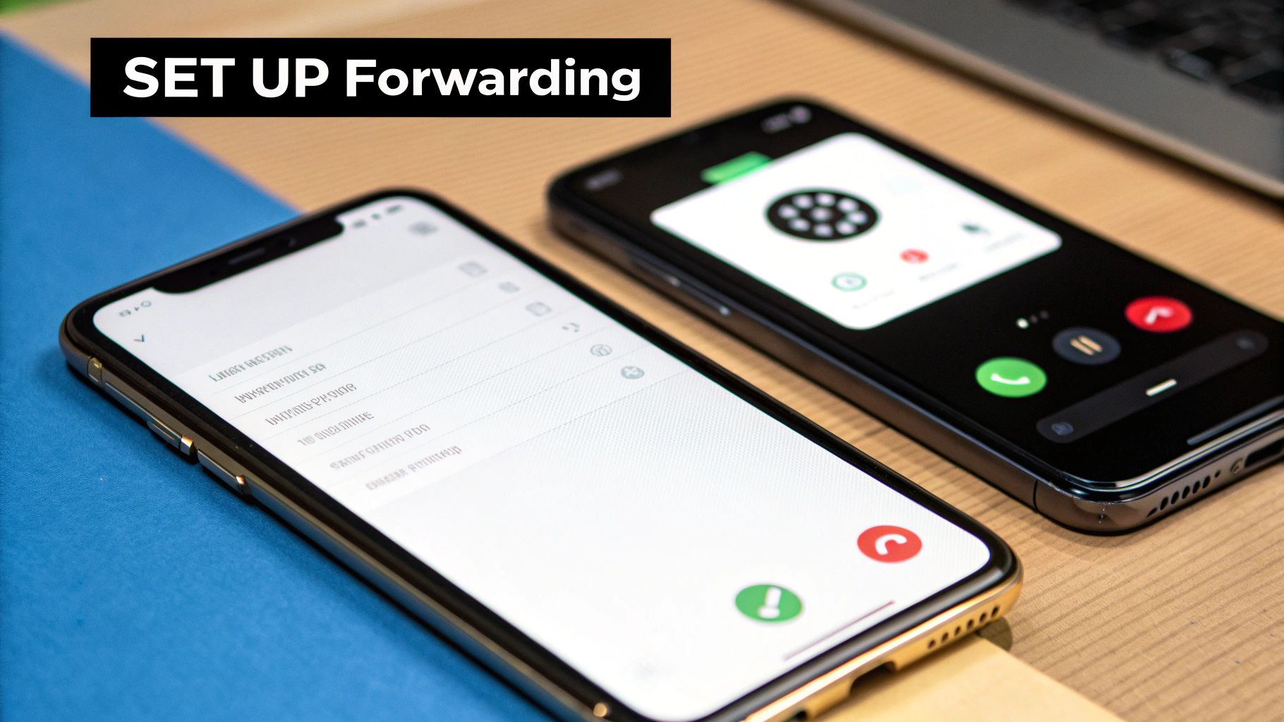 A close-up of a person's hands holding and using a modern smartphone, representing call forwarding settings.