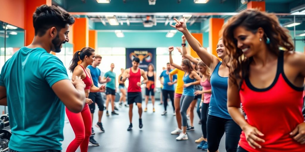 Diverse gym members engaged in various fitness activities.