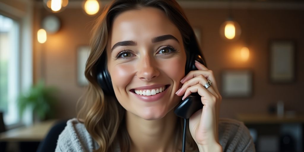 Person on phone in cozy office setting, engaged in conversation.