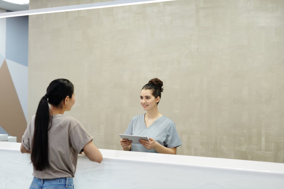 A visually engaging image depicting an AI receptionist interacting with a customer over the phone, emphasizing positivity and professionalism.