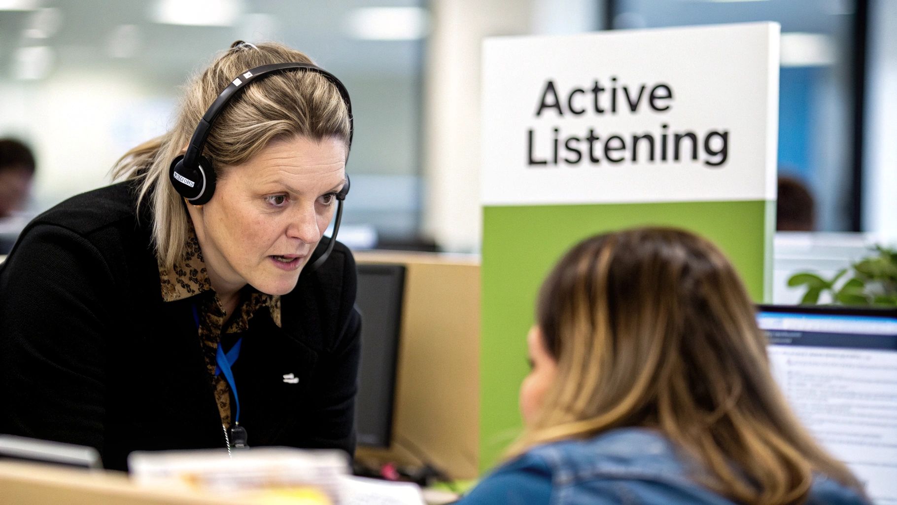 Customer support professional listening to feedback