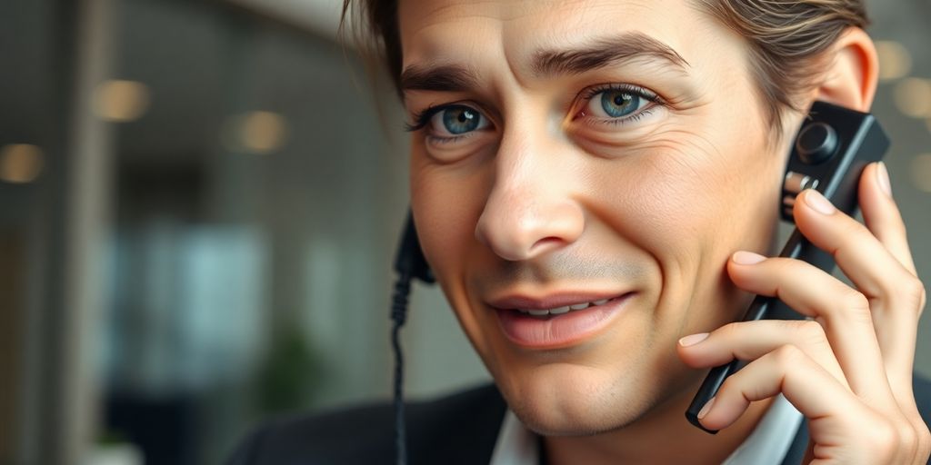 Sales professional on a phone call in an office.