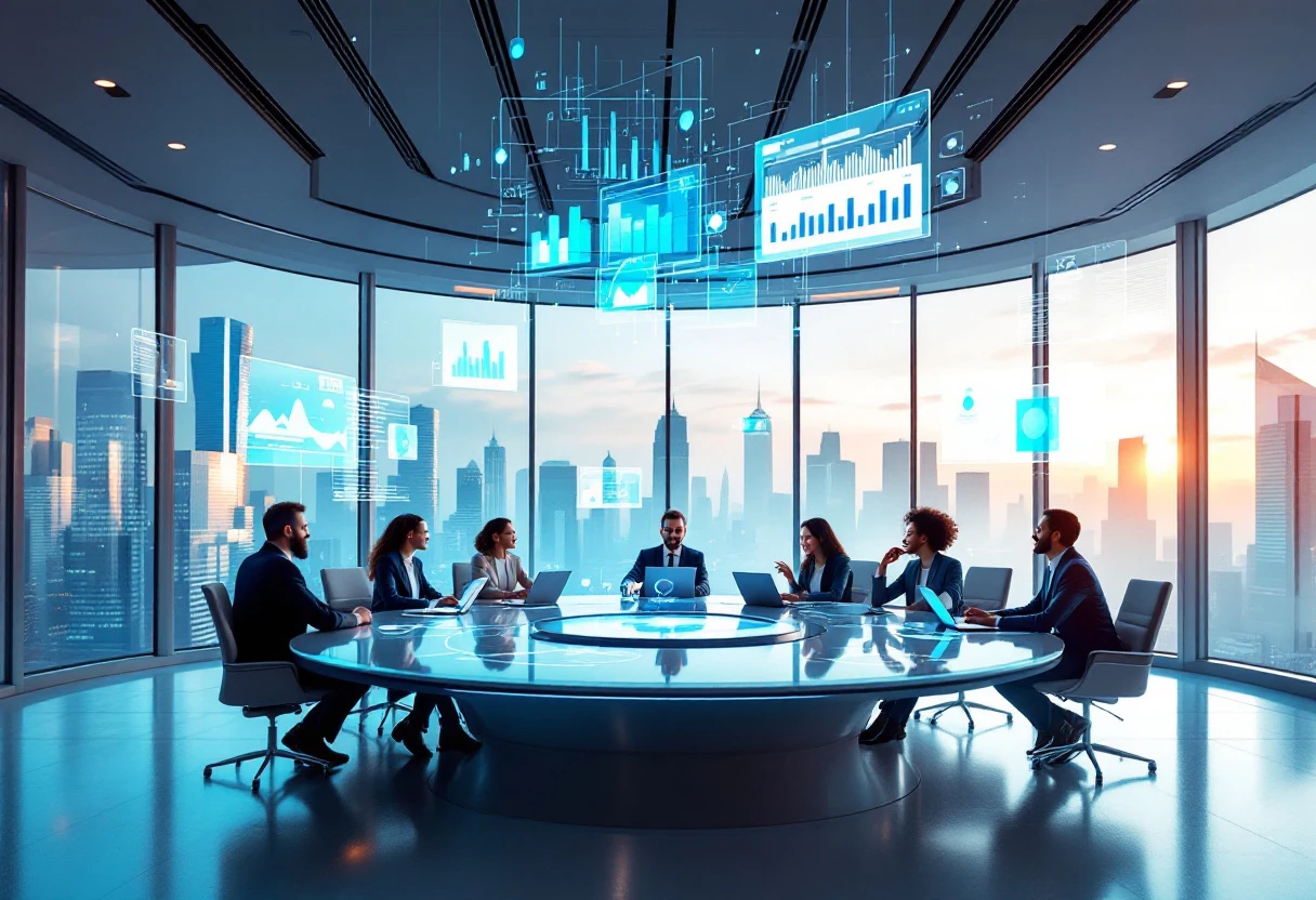 A visualization of a sales team using AI technology for automated calls, depicting efficiency and modern communication.