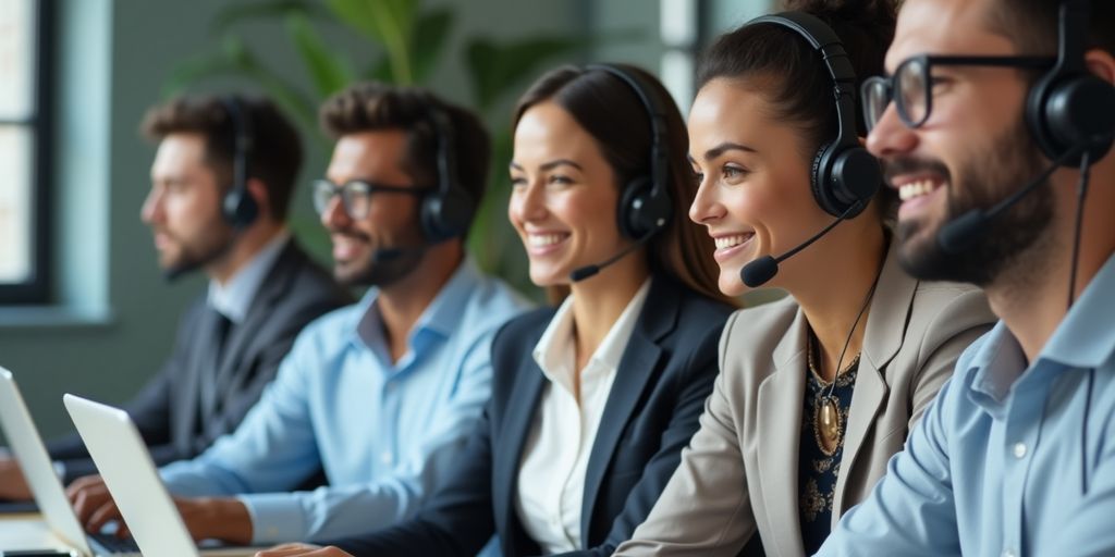 Diverse professionals on a multilingual business call.