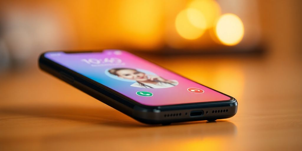 Smartphone displaying a call interface with a person.