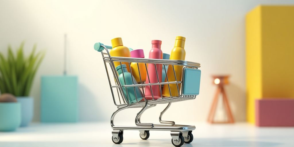 An open shopping cart with various colorful products.
