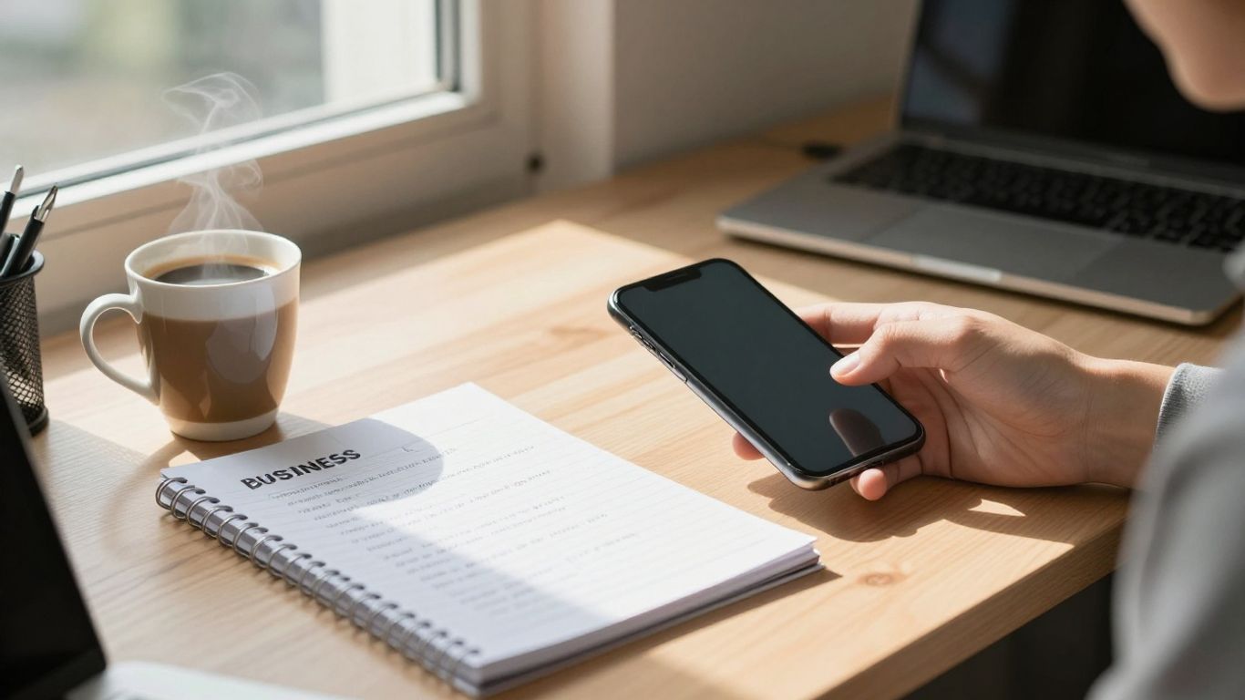 Business person answering a ringing phone on a desk.