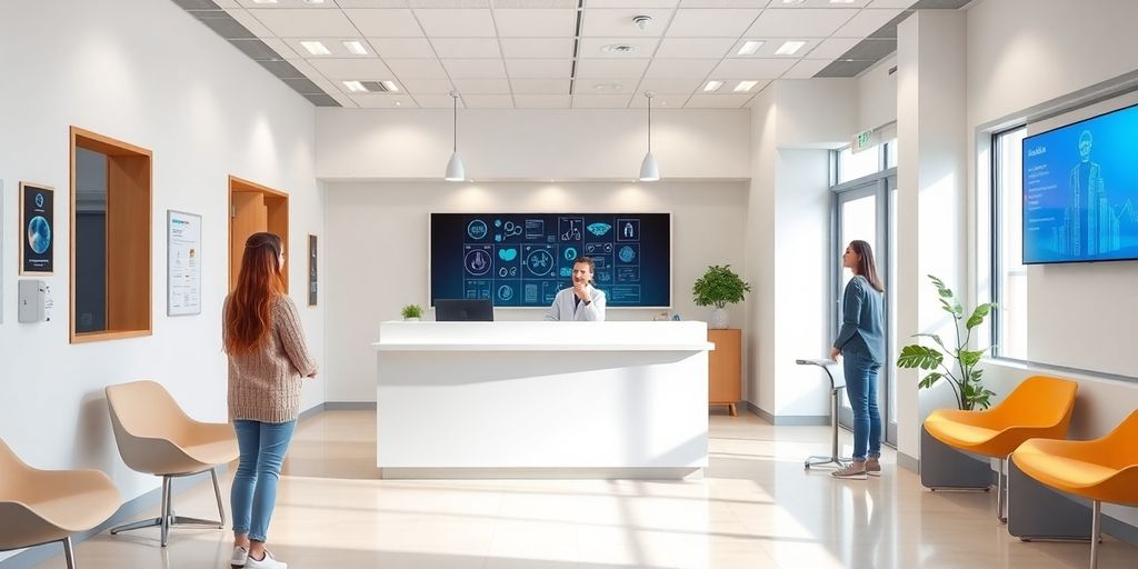 AI receptionist in a modern medical office.