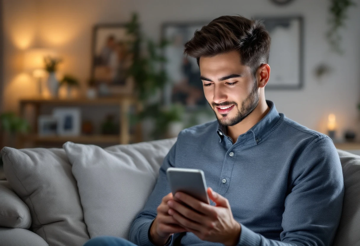 Visual representation of a customer receiving a personalized mortgage update on their mobile device, with graphs depicting engagement rates.