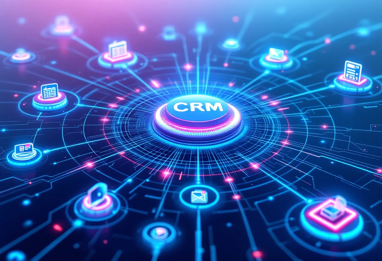 A graphic representation of data flow between a CRM system and automated scheduling tools.