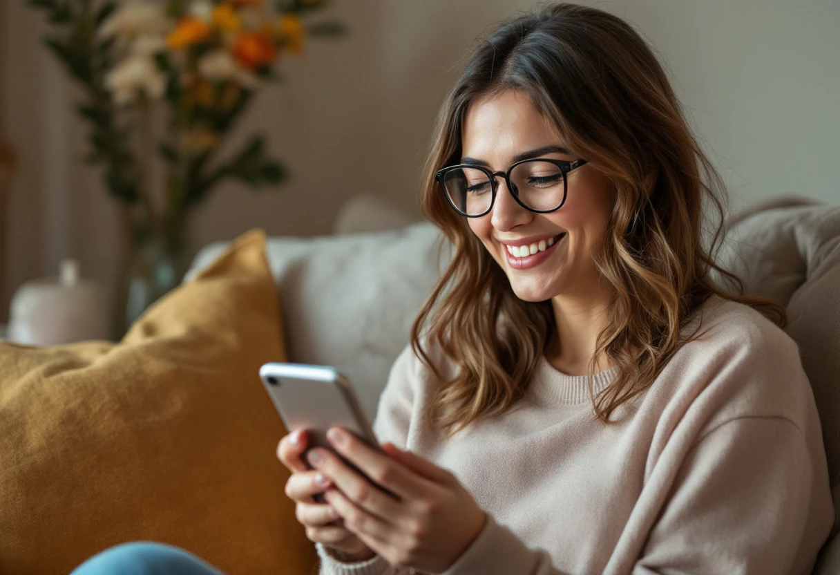 An image showing a woman receiving a friendly automated voicemail reminder on her smartphone, visually representing the merging of technology and personal service.