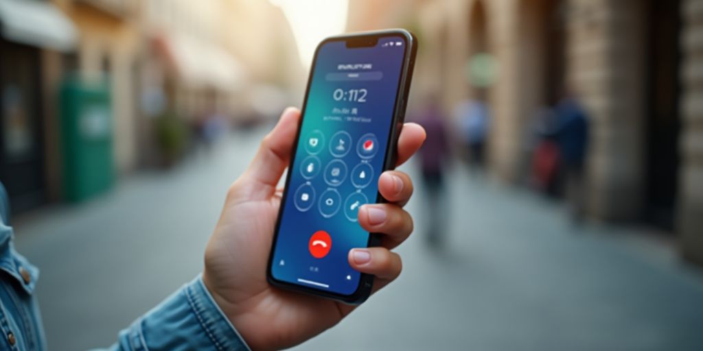 Smartphone call interface on a blurred background.