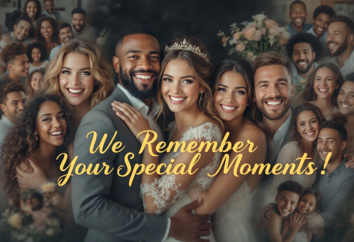A collage of happy clients during photography sessions with text overlay reading