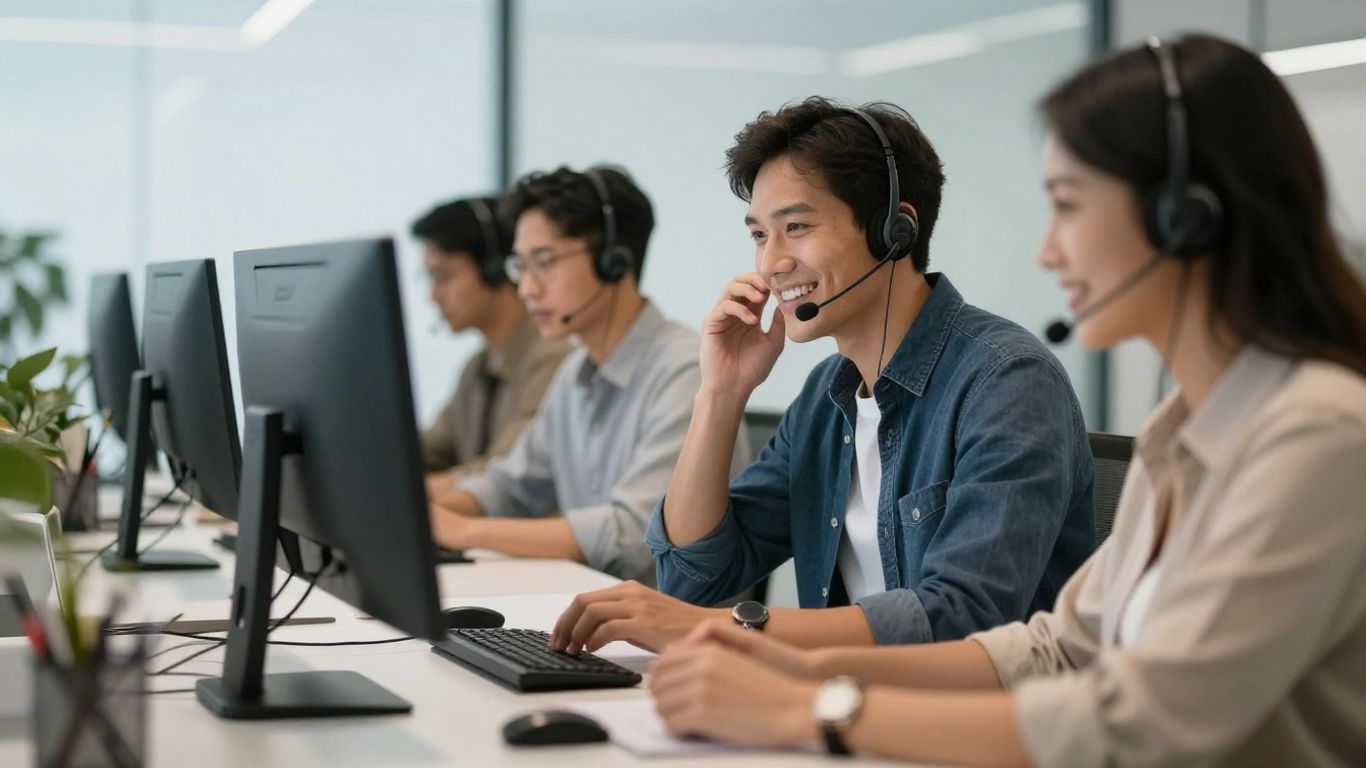Business team using virtual call answering for customer service.