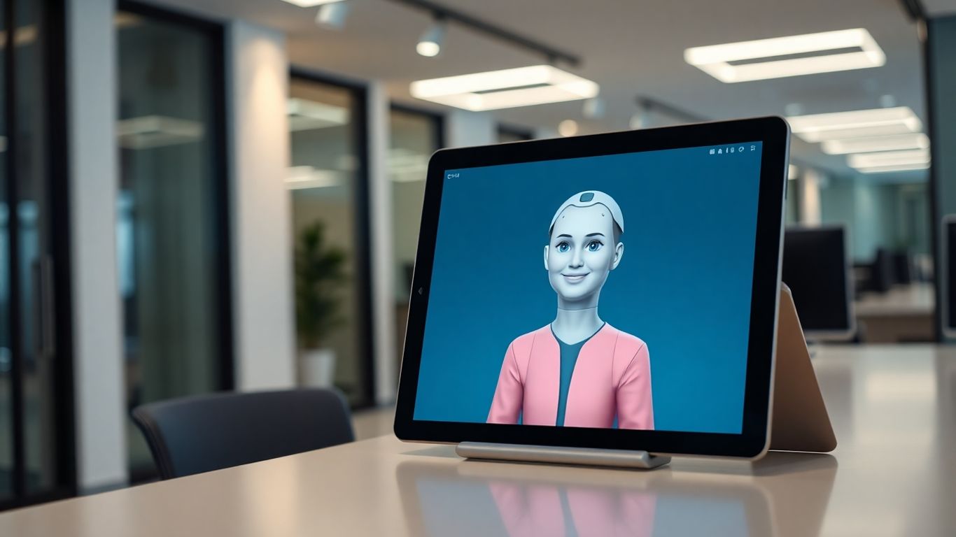 AI virtual receptionist on a tablet screen