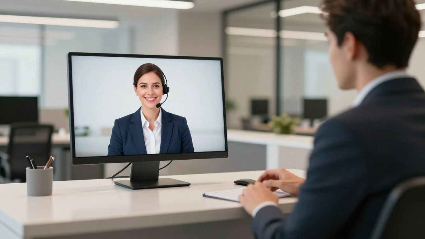 AI virtual receptionist on screen in office