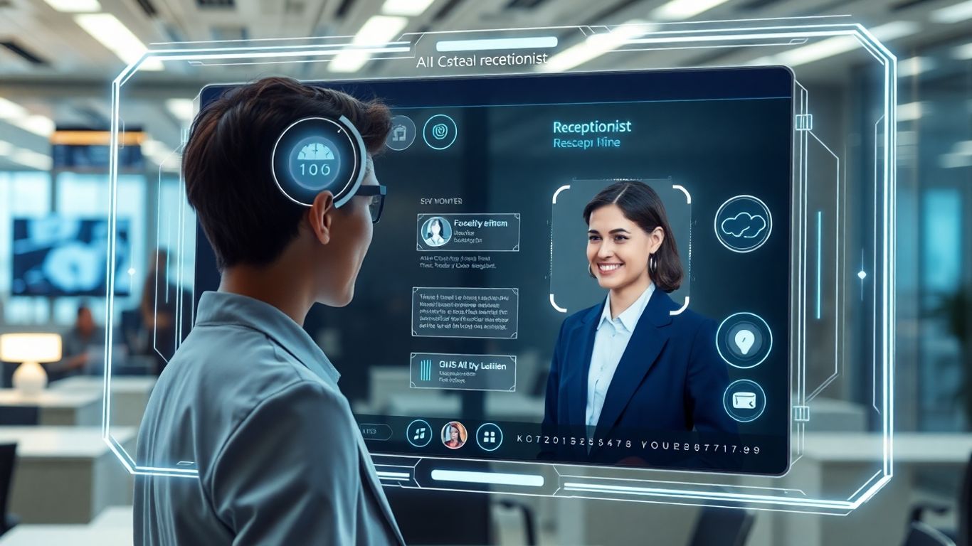 AI receptionist interface with holographic elements