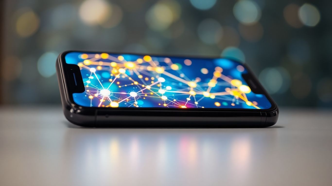Smartphone displaying abstract digital interface
