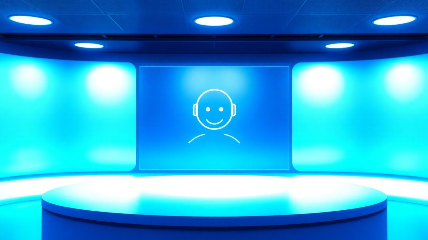 AI virtual receptionist interface with glowing blue light.