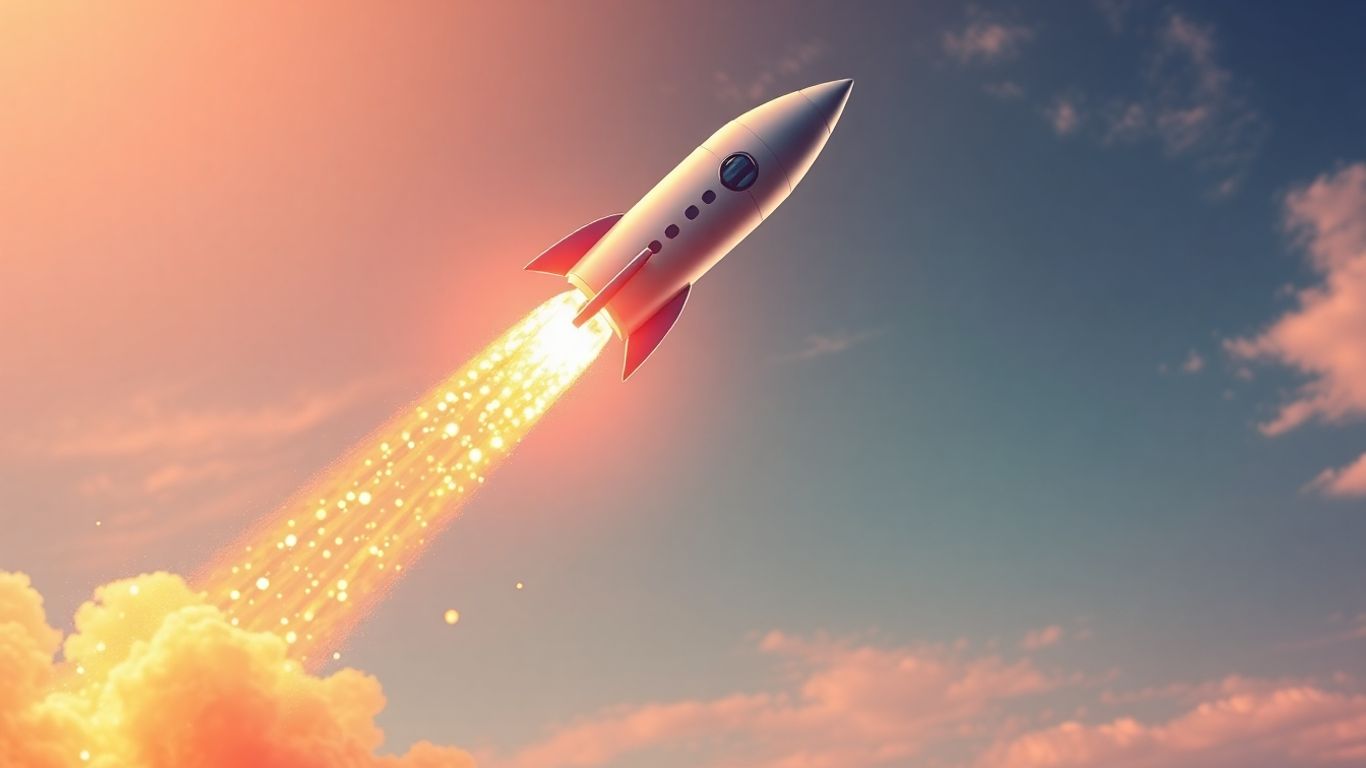 Rocket launching, symbolizing AI growth and future services.