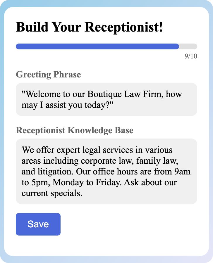 Sample receptionist setup for Lawyers