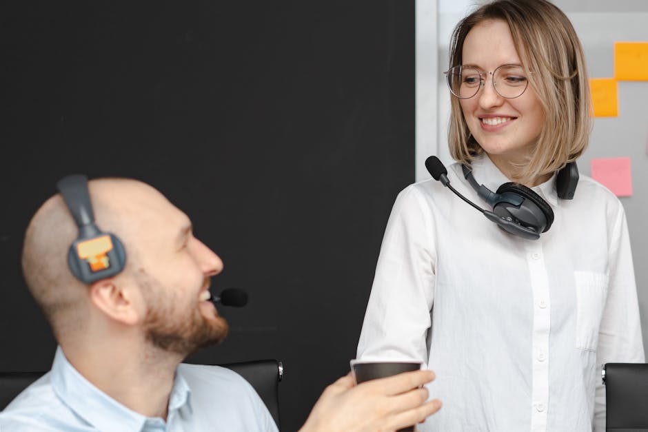 A representation of a friendly phone conversation with an apiary backdrop, showcasing a happy customer and an engaged agent.