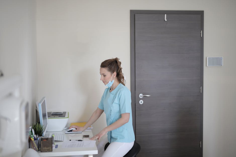 A busy occupational therapy office with a phone agent engaging with clients over the phone, surrounded by therapy equipment.