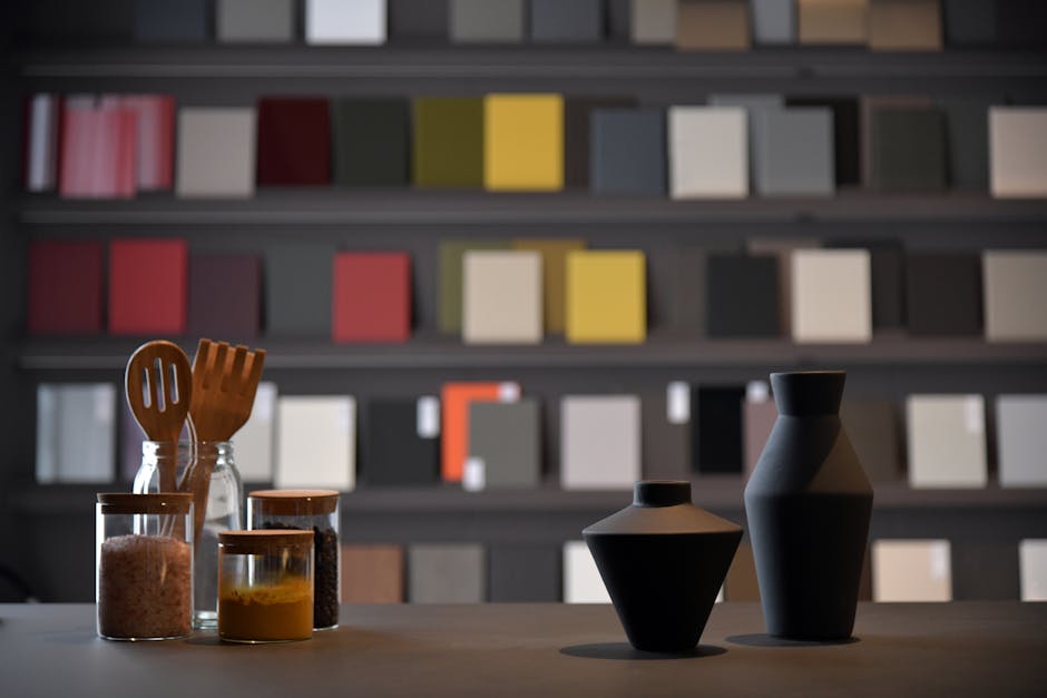 A vibrant workspace with various spice jars on display, showing the diversity of spices and appealing to culinary professionals.