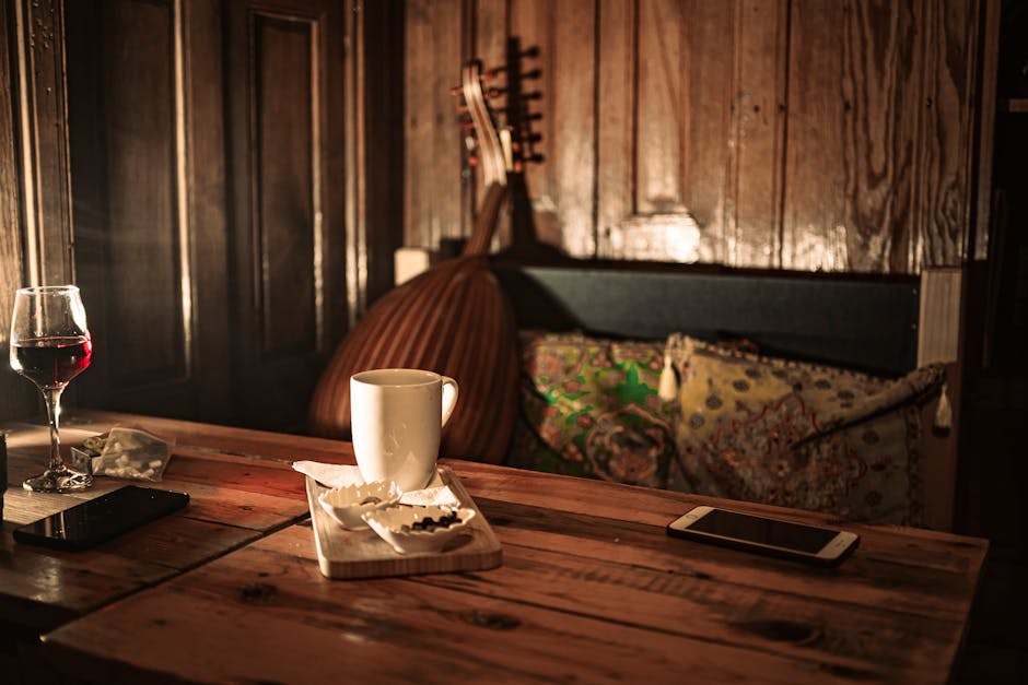 A warm, inviting image of a phone agent surrounded by tea samples and a friendly atmosphere.